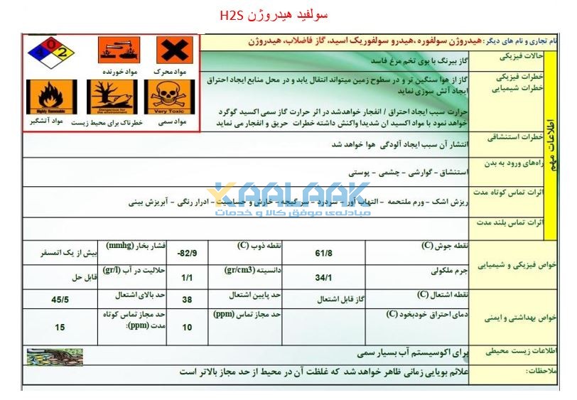 اطلاعات فنی و ایمنی هیدروژن سولفید